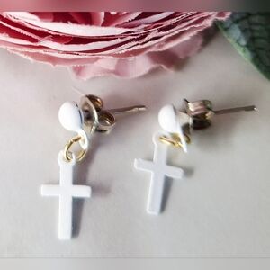 Vintage 80s White Cross Earrings